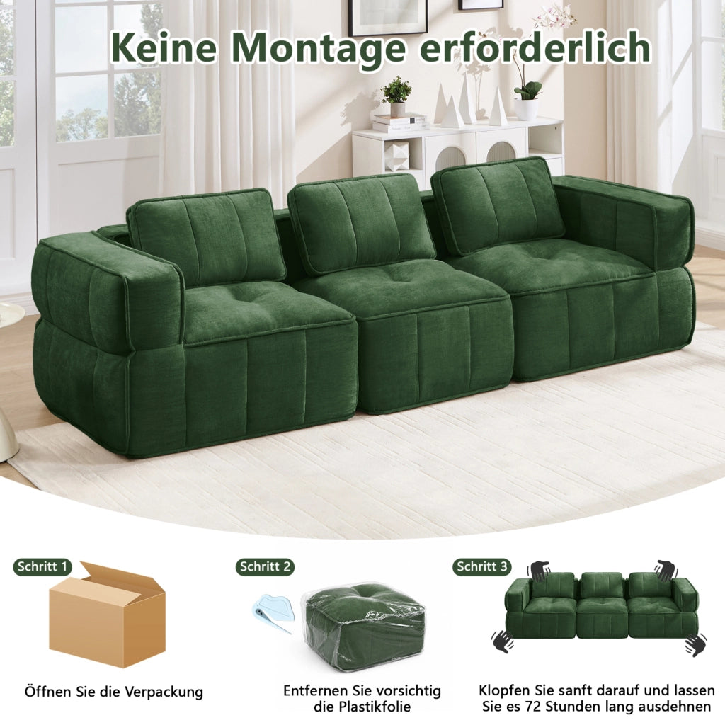 Divano modulare in poliestere verde 271x93x67 cm
