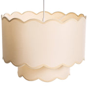 Lampadario in metallo con doppia base e paralume a tamburo in tessuto stile moderno luce d'atmosfera bianco e beige