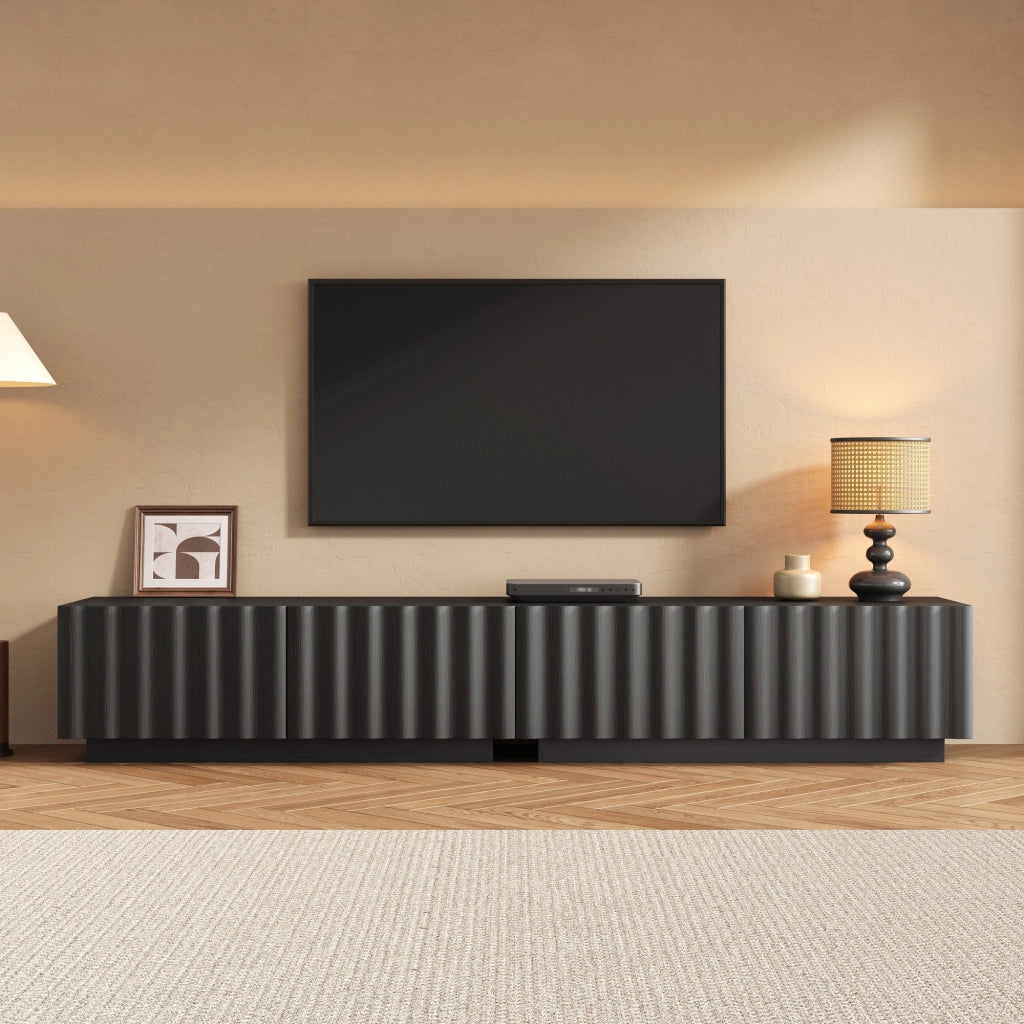Mobile TV con Anta a Onda e Vano Contenitore ¨C MINIMAL ¨C Bianco/Nero, Push-to-Open