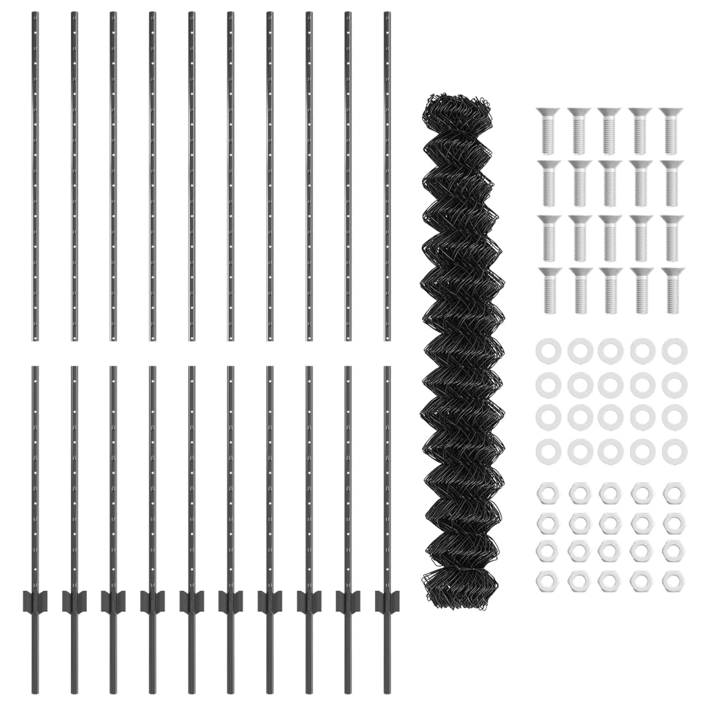 Recinzione a maglie con 20 post U grigi 1,5x10 m in acciaio