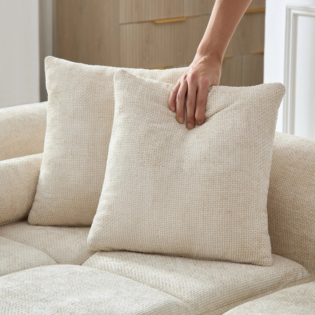 Divano angolare in chenille beige 263 cm con tasca laterale e imbottitura ergonomica