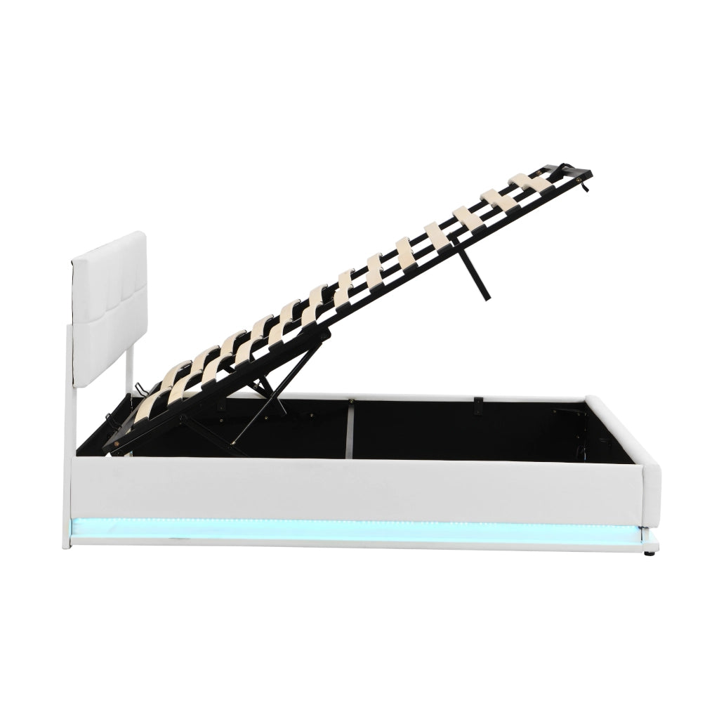 Letto Contenitore Letto Matrimoniale 180x200 cm con LED e Testiera Regolabile in Pelle