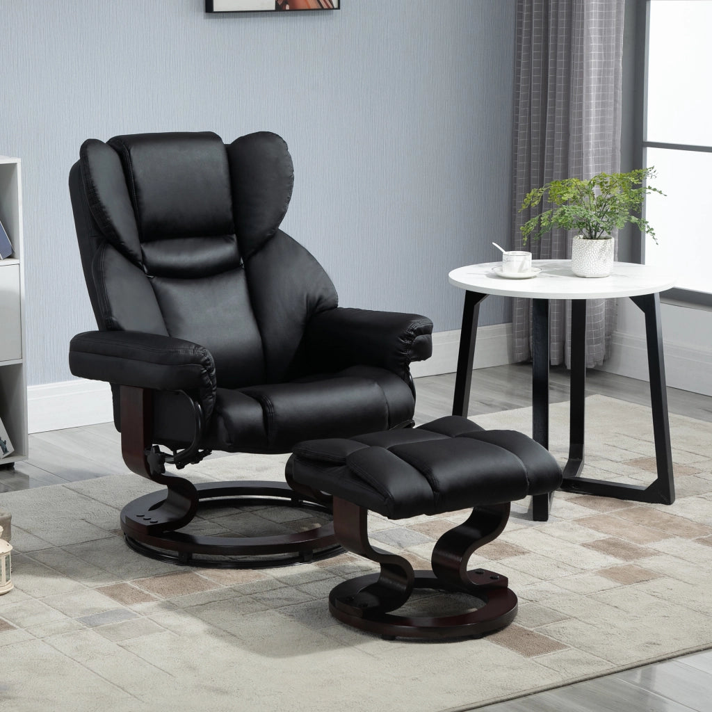 Poltrona Relax Reclinabile Girevole con Poggiapiedi ¨C Minimal ¨C Similpelle Nero, Struttura Metallo, 80x79x100 cm