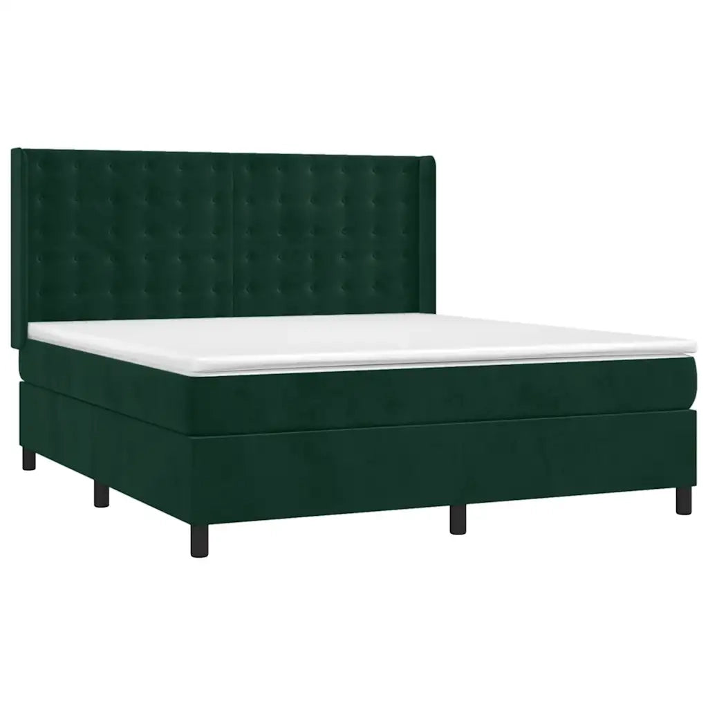 Letto a Molle con Materasso e LED Verde Scuro 180x200cm Velluto 3139820