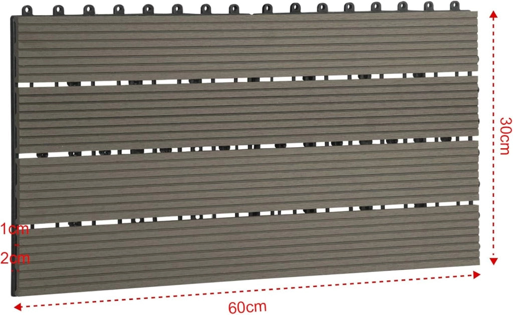 12 Pezzi Piastrella per Pavimento da Giardino Terrazza Pavimento ad Incastro per Casa Fai da Te Pavimentazione in WPC 30x60 cm caffè