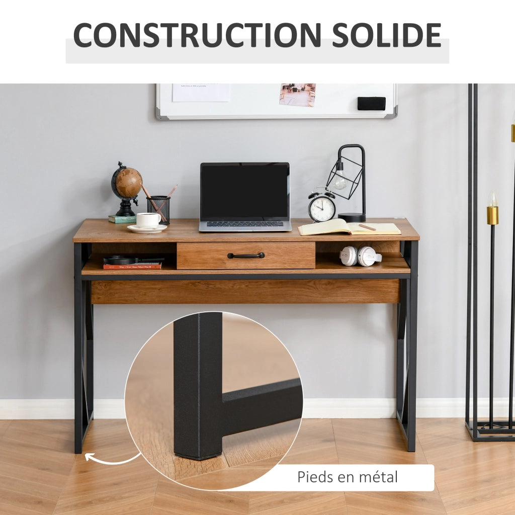 Scrivania Industriale con Cassetto e Ripiani ¨C zephmum ¨C Nero, Metallo, 120x60x76 cm