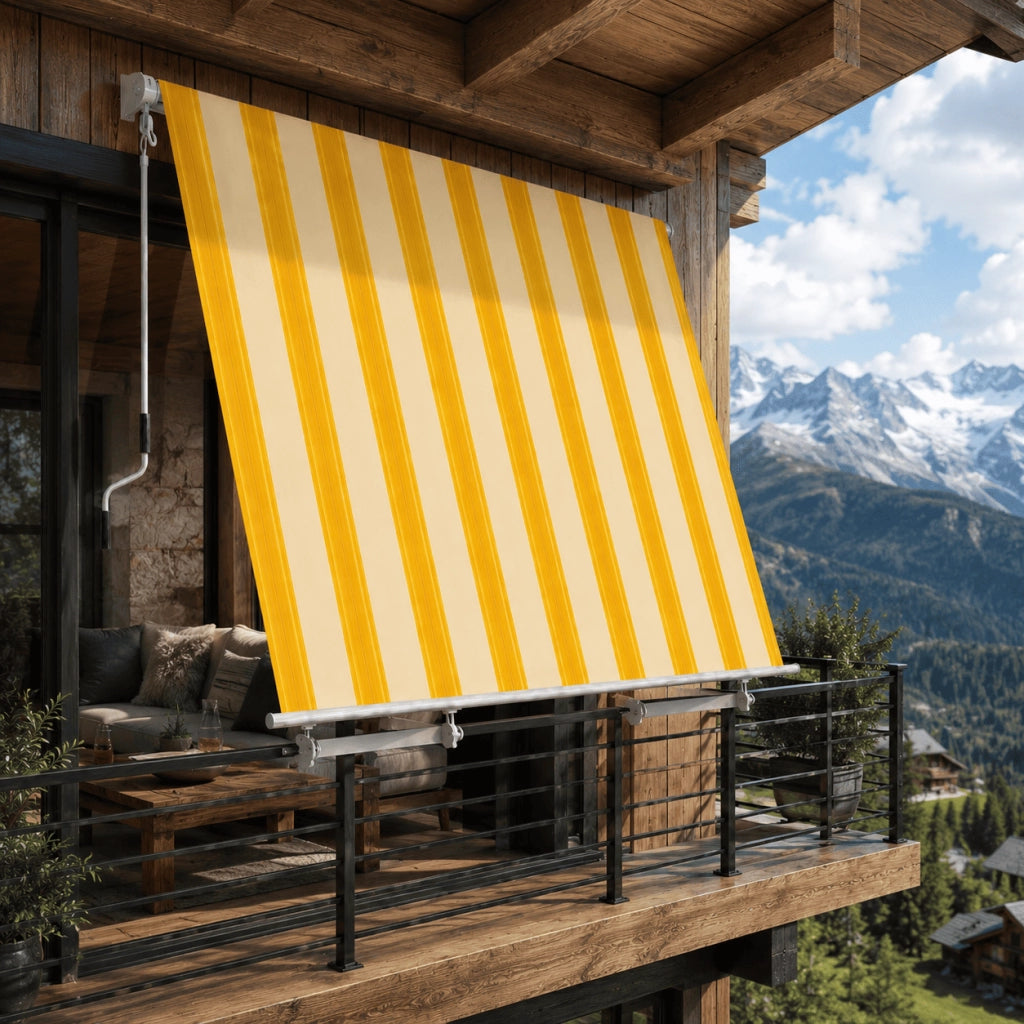Tenda Parasole Avvolgibile Con Argano Manuale Telaio In Alluminio Copertura In Poliestere 280G Schermo UV Riparo Visivo Per Balcone Terrazzo Portico E Ambienti Esterni 295x250x50 Cm Giallo E Beige