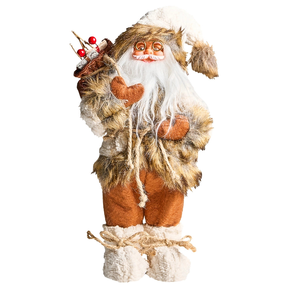 Figurina decorativa in tessuto marrone e bianco e materiale sintetico Babbo Natale Figura di Natale Ornamento di Natale