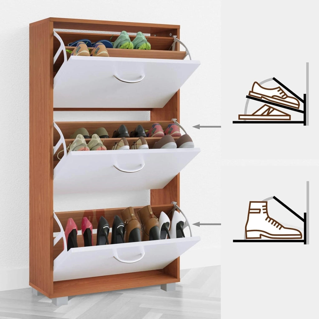 Scarpiera Mobile per Scarpe Legno Faggio 3 Scompartimenti 115x60x24 cm Scaffale Salvaspazio