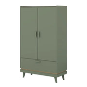 Armadio NOKI – 2 ante + 1 cassetto verde e legno – Piccolo armadio stile scandinavo