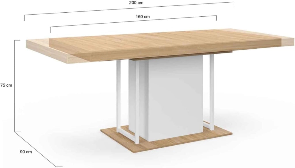 Mesa de comedor extensible UGO 6-10 personas haya y blanco 160-200 cm diseño industrial