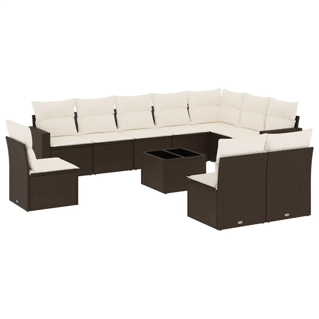 Set Divani da Giardino 11 pz con Cuscini Polyrattan Marrone 3251460