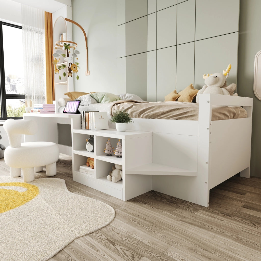 LETTO Singolo 90x200 cm con scrivania, vani contenitori e prese USB Bianco