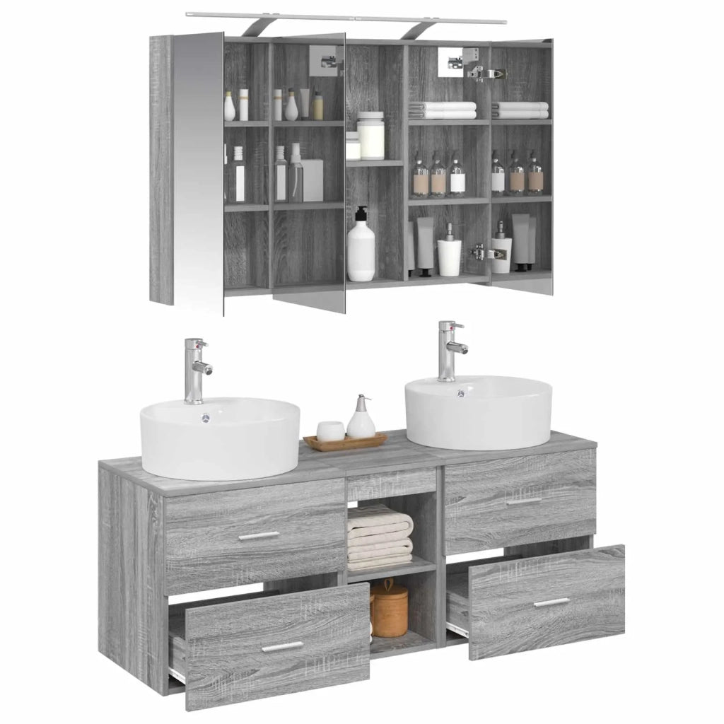 Set di mobili per il bagno 4 pcs Sonoma grigio 3406900