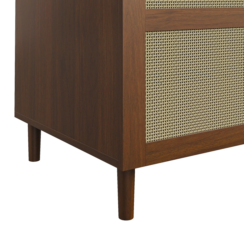Armadio con ante curve e inserto in rattan, 1 asta appendiabiti, cassetti, per ingresso e camera, 80 × 50 × 179 cm