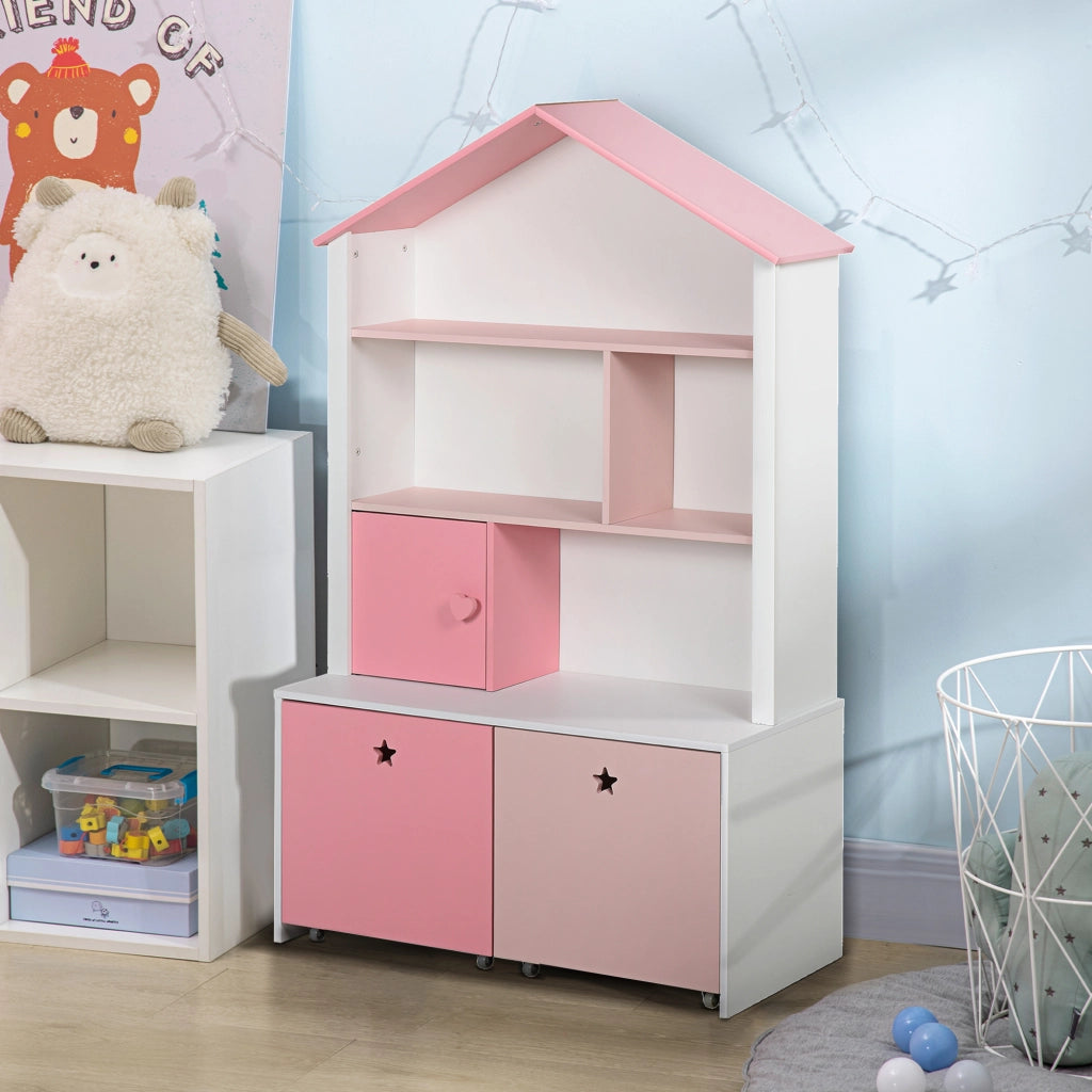 Libreria Scaffale Portagiochi Rosa per Cameretta Bimbi e Ragazzi con 2 Cassetti Estraibili, 80 x 34 x 130 cm