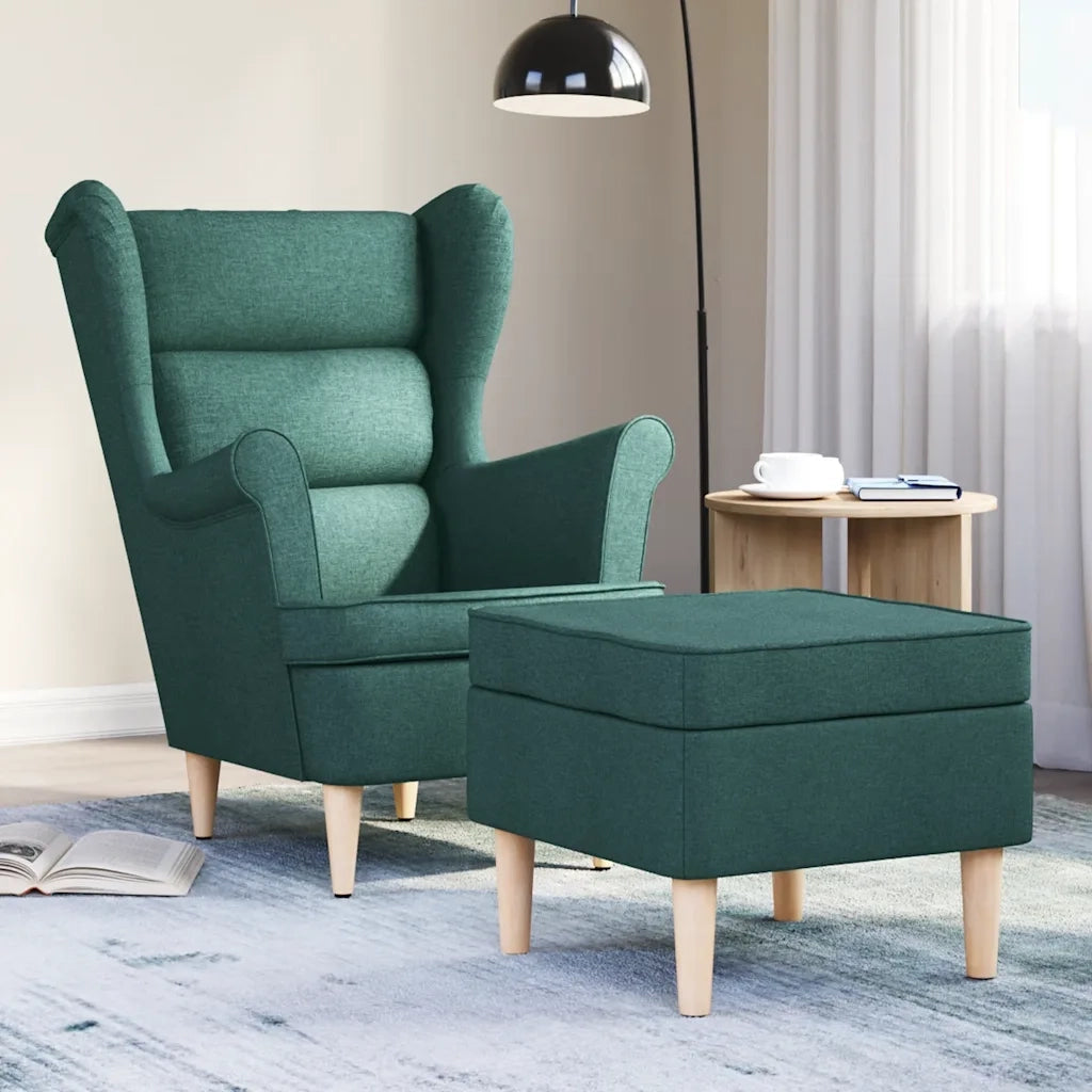 Poltrona con Poggiapiedi Verde Scuro in Tessuto 3307994