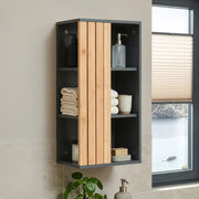 Mobiletto da Muro Svanes per Bagno Pensile con Frontale in Bambù e 3 Ripiani 60 x 30 x 20 cm - Grigio Scuro/ Naturale [en.casa]