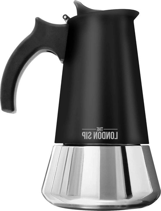 Macchina per Caffè in Acciaio Inox per Induzione - Caffè Italiano Reale in Casa - Facile da Preparare e Pulire - Nero 6 tazze 300ml