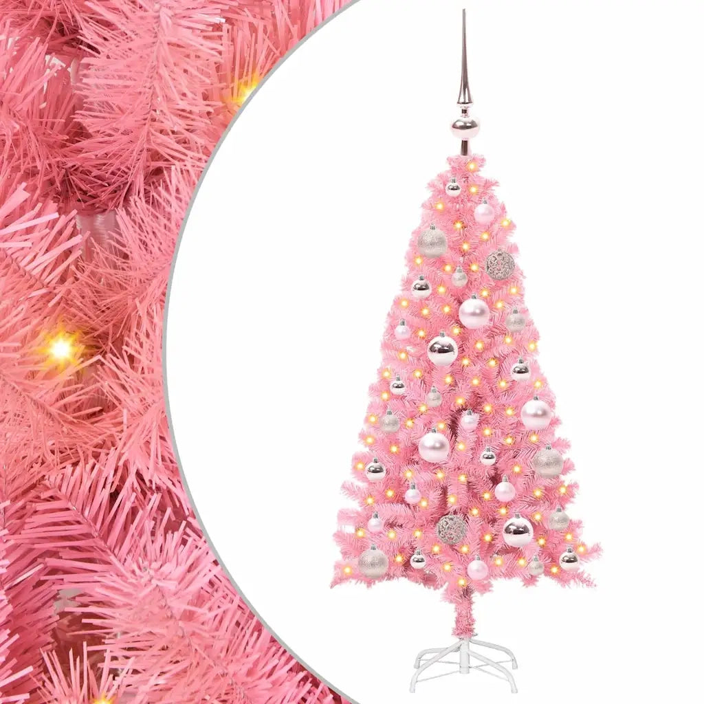 Albero di Natale con 150 LED con supporto Rosa 120 cm PVC