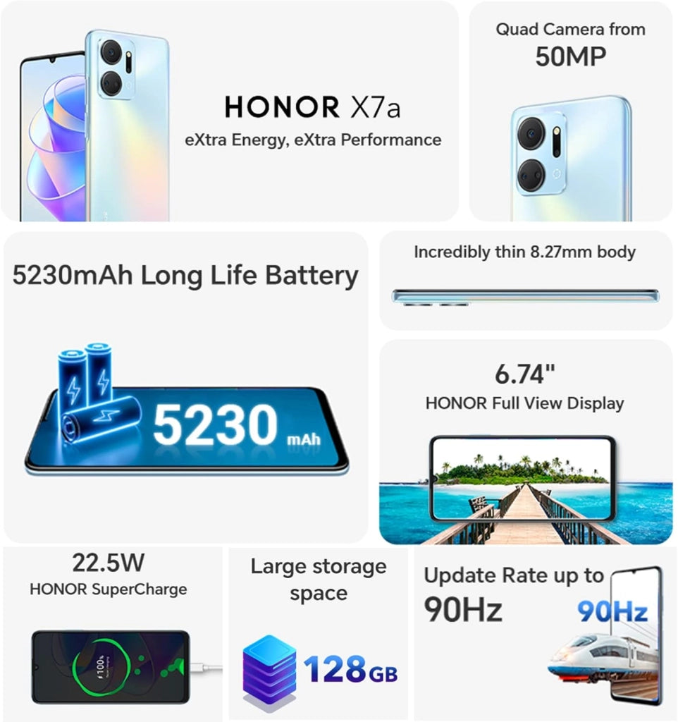 X7a 4G Smartphone 4GB 128GB, 6.74" FullView Display, 50MP Quad Rear Camera, batteria da 5230 mAh, 22.5W SuperCharge, memoria espandibile, Android 12, NFC, Nero
