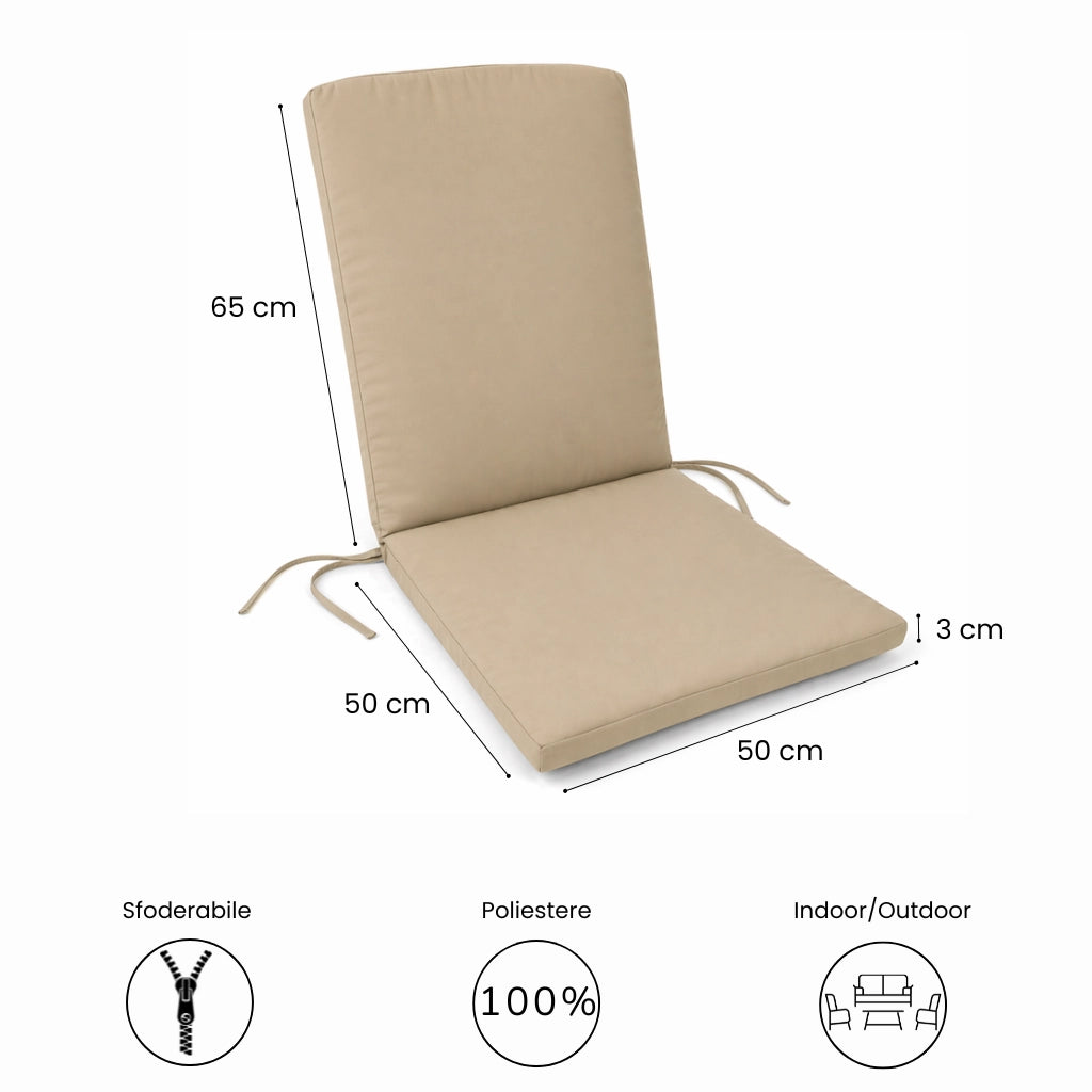 Cuscino con schienale per sedia 115x50 cm con Laccetti in poliestere - Beige