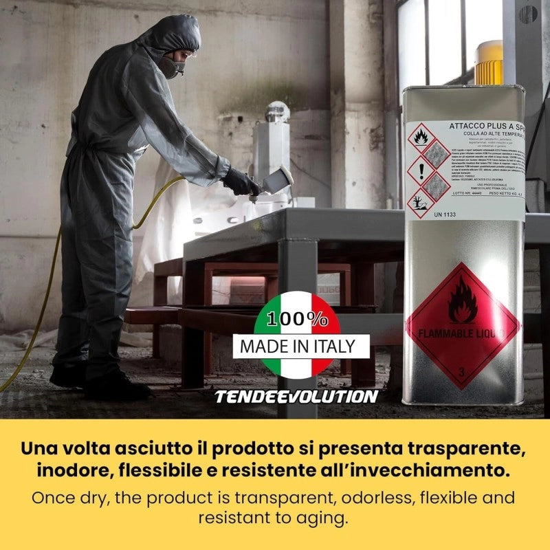 Colla Premium AttaccoPlus per Tessuto Cielo Auto e Altri Materiali da 4,5kg - Alta Temperatura - Applicabile a Spruzzo o Pennello - Made in Italy