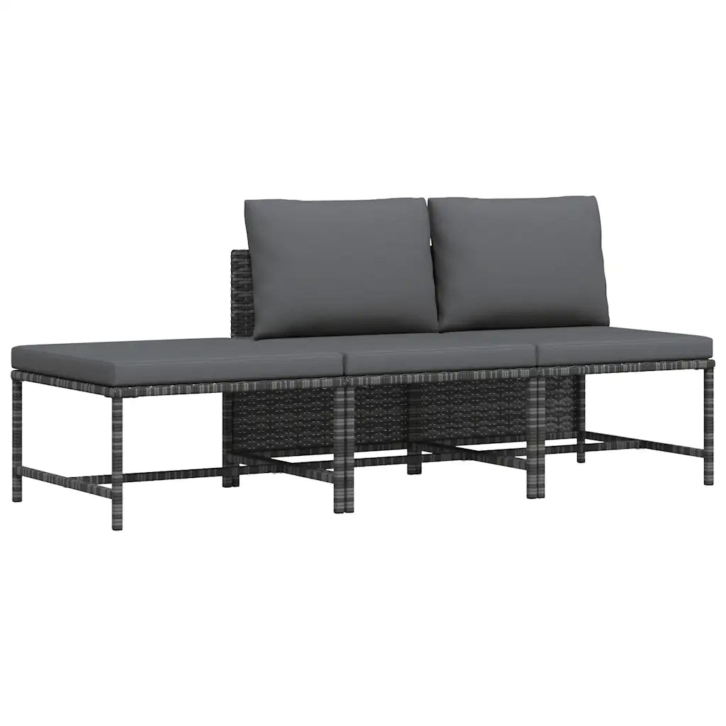 Set Divani da Giardino 3 pz con Cuscini Grigio in Polyrattan cod mxl 70678