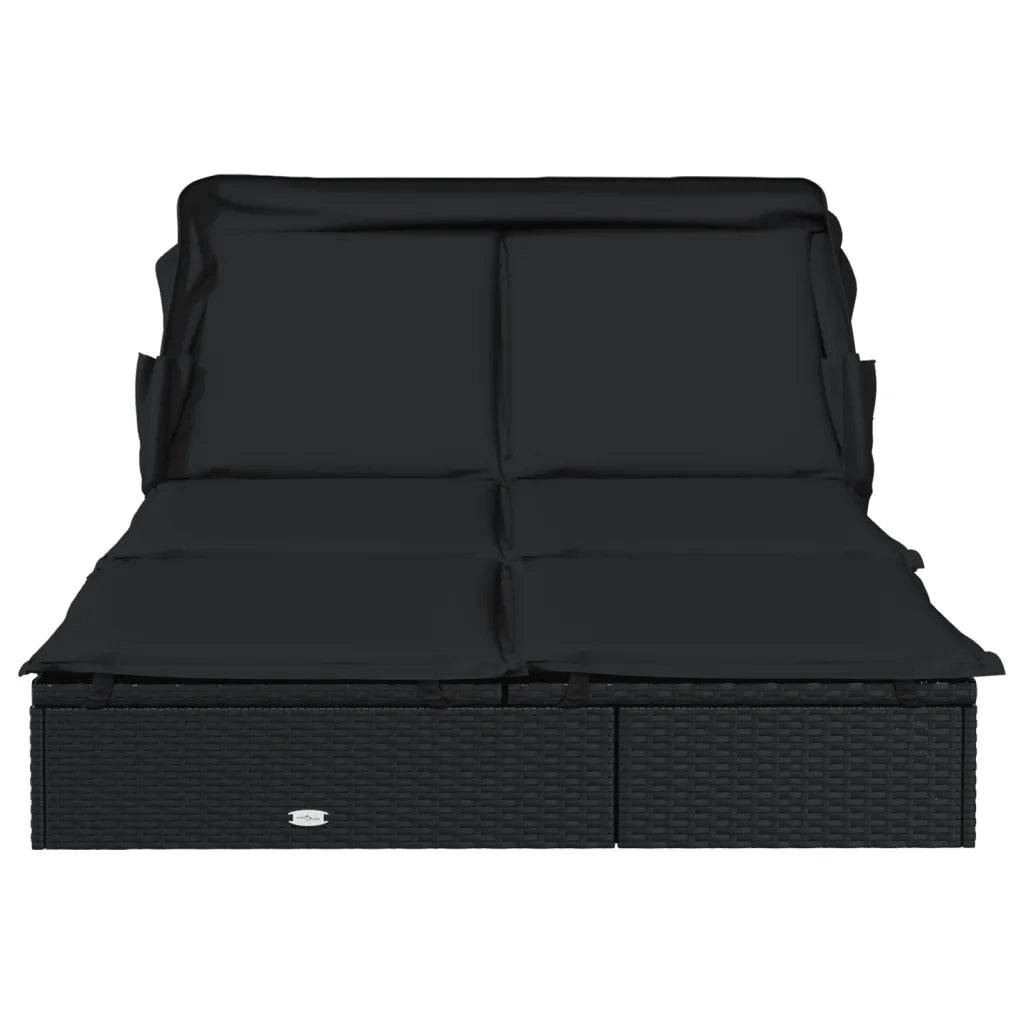 Lettino Doppio Tetto Pieghevole Nero 213x118x97 cm Polyrattan 319652