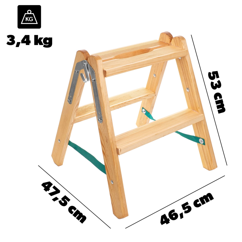 Scala a pioli in legno KADAX 2x2 con gradini larghi, ideale per imbianchini.