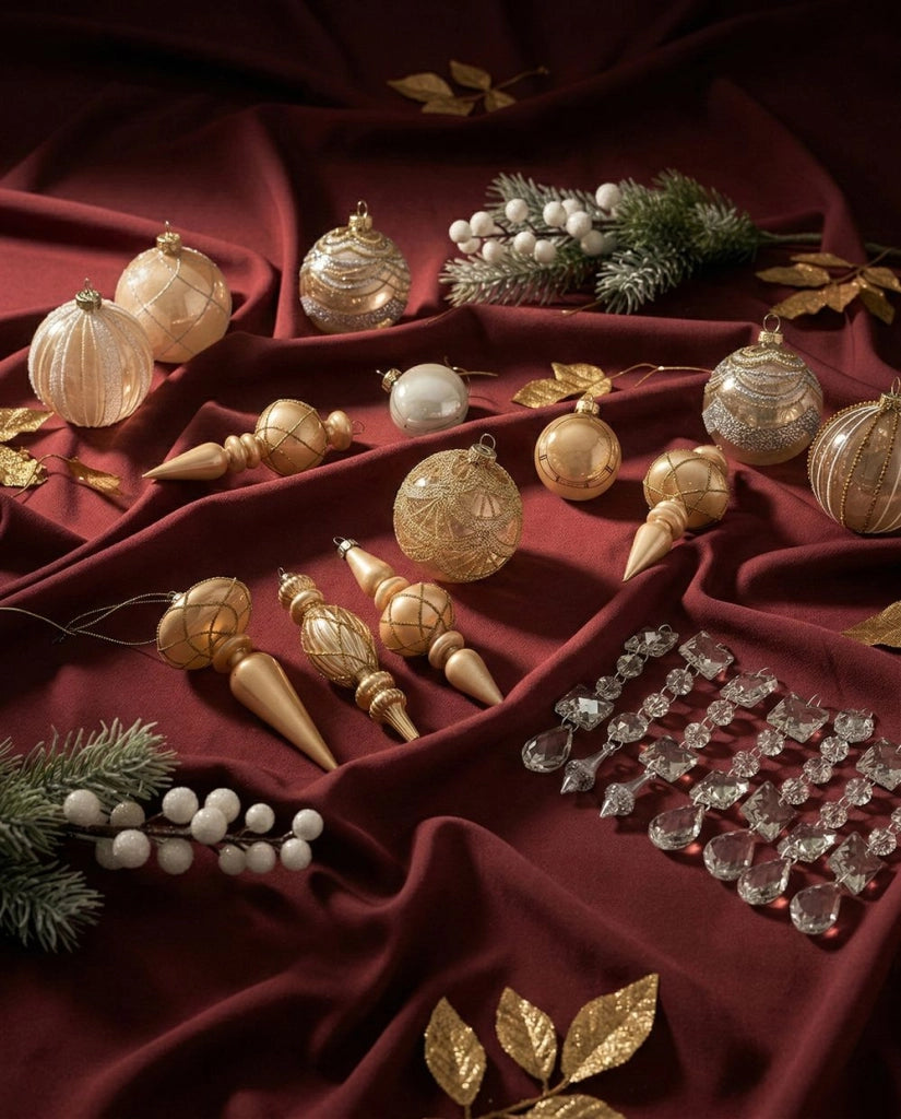Set di 35 palline di Natale in vetro dorato da appendere all'albero di Natale in stile tradizionale