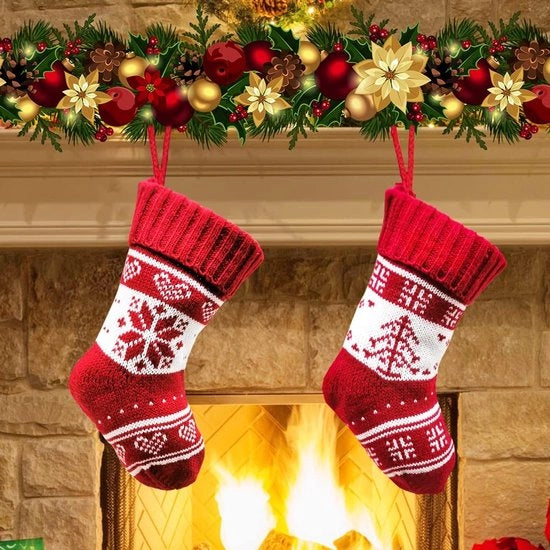 Kerstkousi in Pelle - 2 Pezzi - Kerstkousi a Maglia - Calzettoni di Natale Personalizzabili - Decorazione di Natale - Apertura Ampia 10 cm