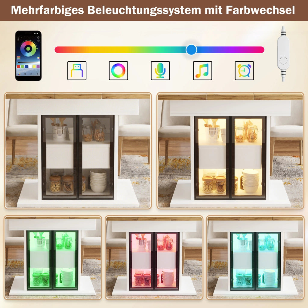 TAVOLO allungabile con contenitore e LED RGB 110/140 cm MDF Bianco