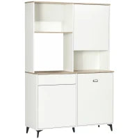 Dispensa Cucina in Truciolato e MDF con Ripiani Aperti, Armadietti e Cassetto, 119x41x180 cm, Bianco