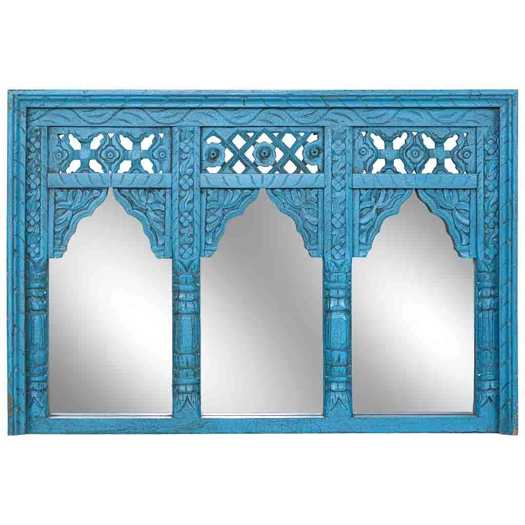 Specchio in legno blu 93x7x63 cm