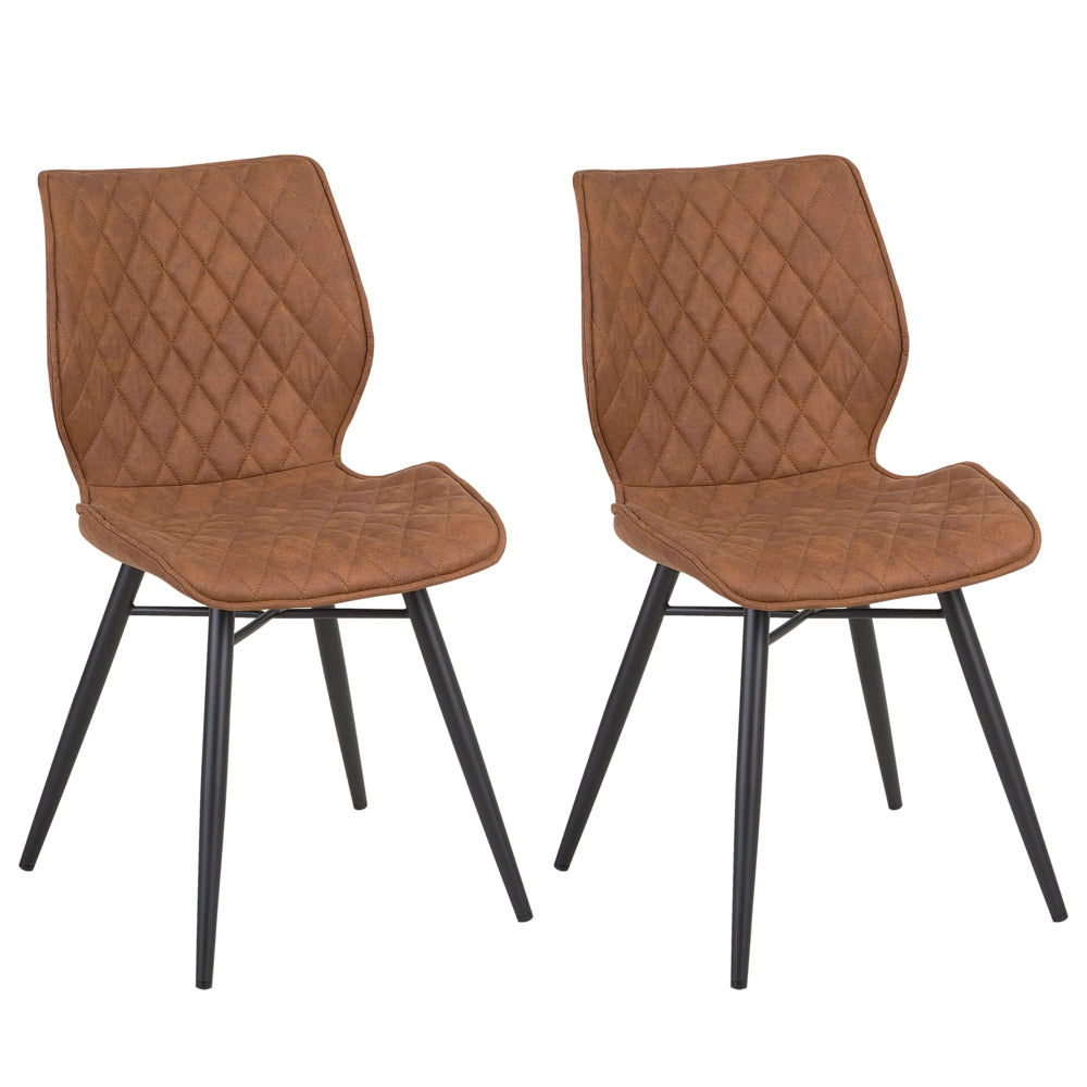 Set di 2 sedie da pranzo con rivestimento in tessuto marrone e gambe in metallo nero stile retrò rustico