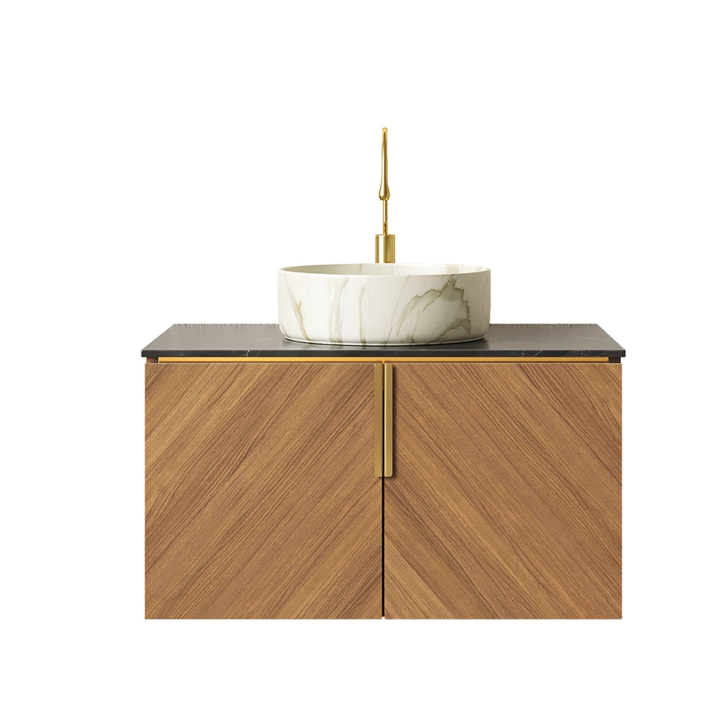 Mobile sottolavabo con 2 ante e chiusura ammortizzata per bagno in compensato e ceramica 76×50×53.1 cm