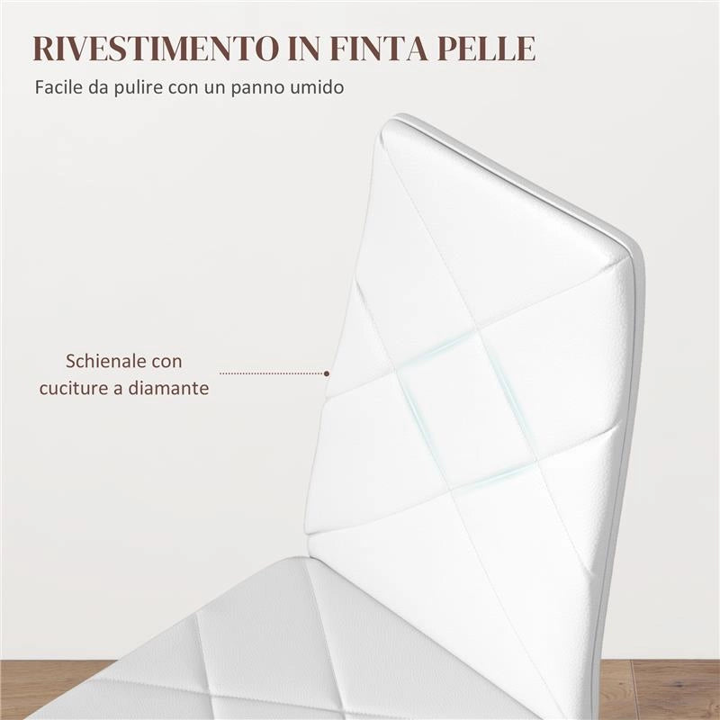 SET DI 2 SEDIE DA PRANZO MODERNE CON SCHIENALE ALTO IN FINTA PELLE E ACCIAIO, 41X50X97 CM, BIANCO