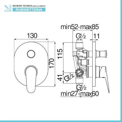 Miscelatore doccia incasso con deviatore Nobili Hof/Blues cromato a risparmio idrico