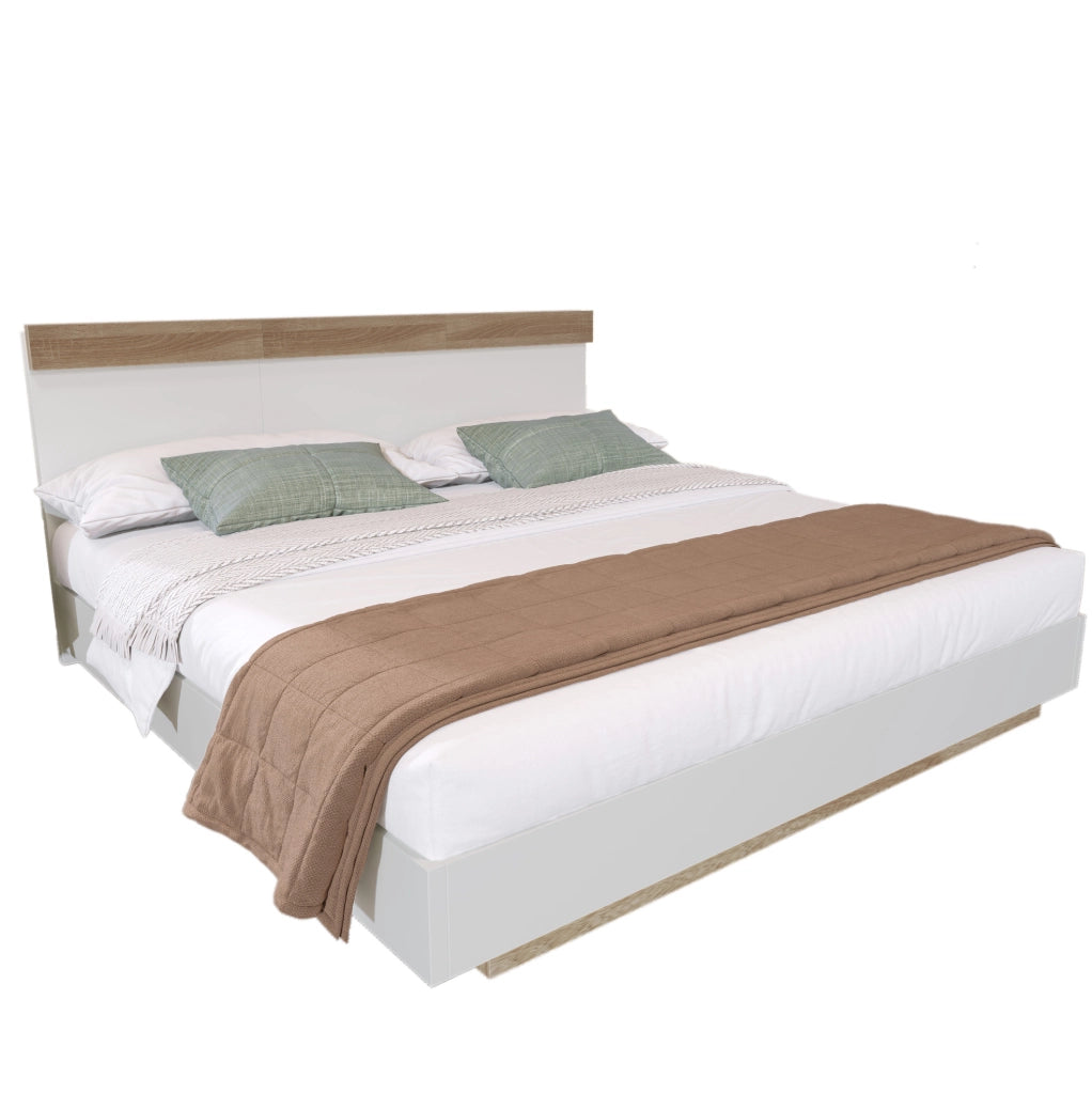 Letto matrimoniale sospeso 180x200 cm bianco e rovere Sonoma