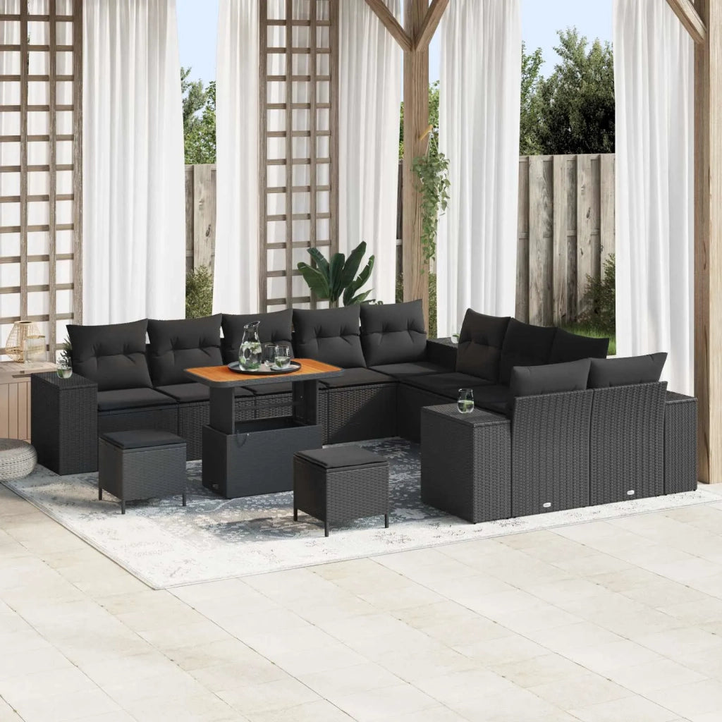Set Divano da Giardino con cuscino 13 pcs Nero polyrattan 3364014