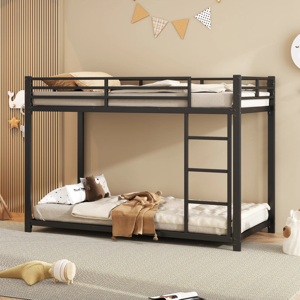 LETTO A CASTELLO 90x200 cm in metallo nero, struttura quadrata