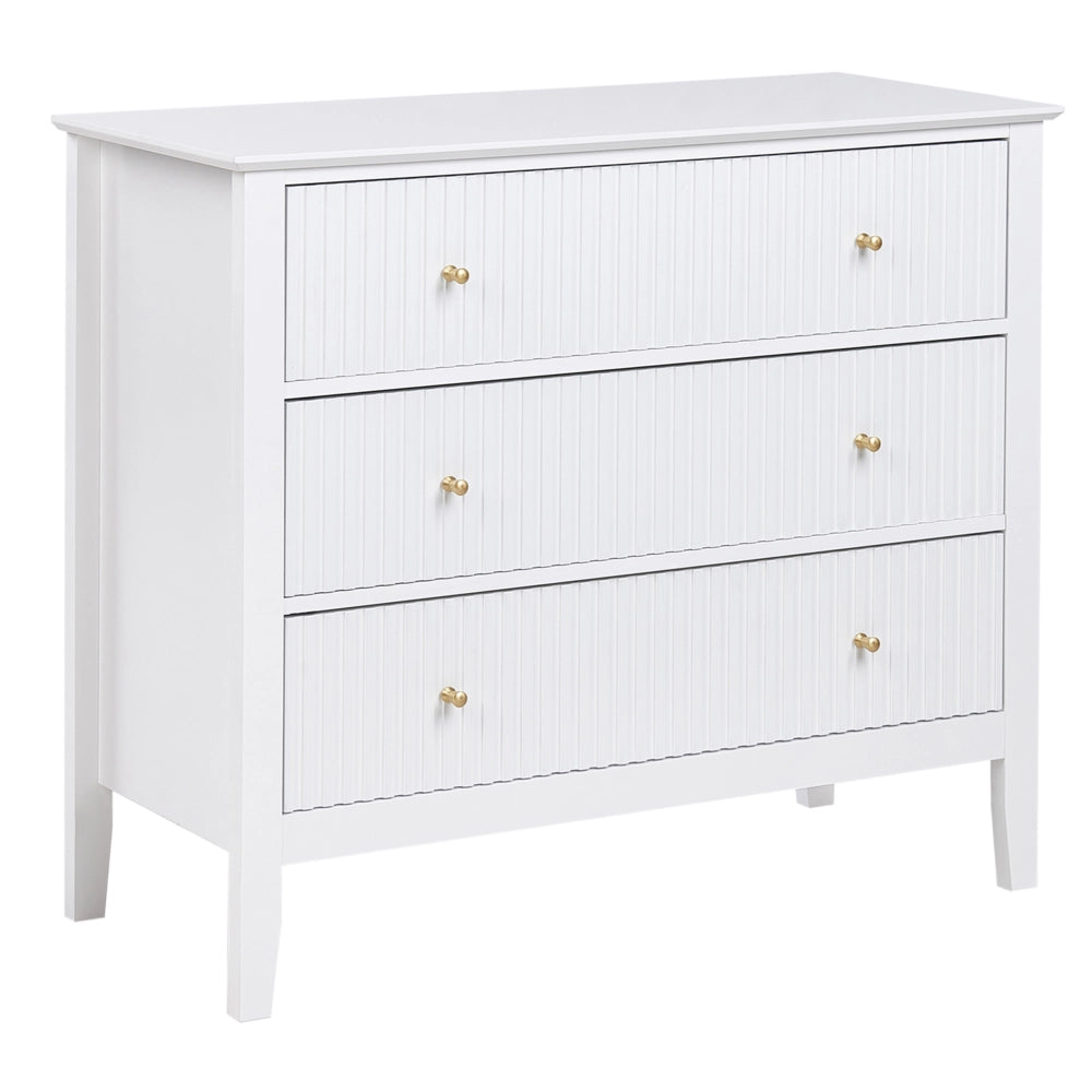 Cassettiera a 3 cassetti in MDF bianco con maniglie in oro Soggiorno elegante
