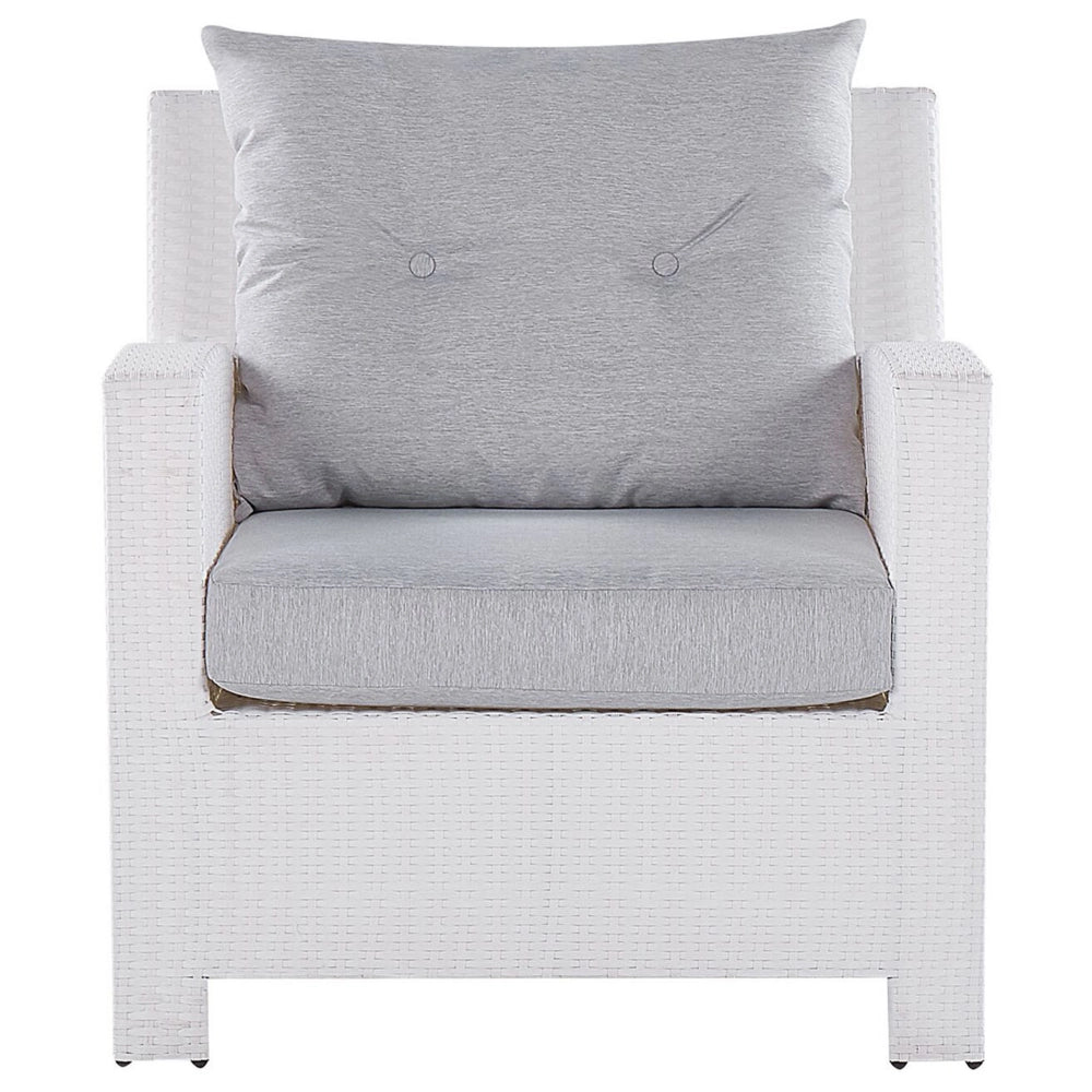 Set divano da giardino bianco finto rattan grigio cuscini esterni in vimini set di conversazione