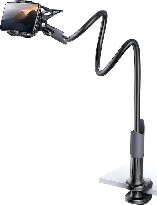 Sostegno per Telefono con Cervello di Cigno Flessibile per Letto - Braccio Rilassato 360° con Regolazione Flessibile Standard - iPhone 14 13 12 11 Pro Max - Samsung S23 Smartphone - Nero