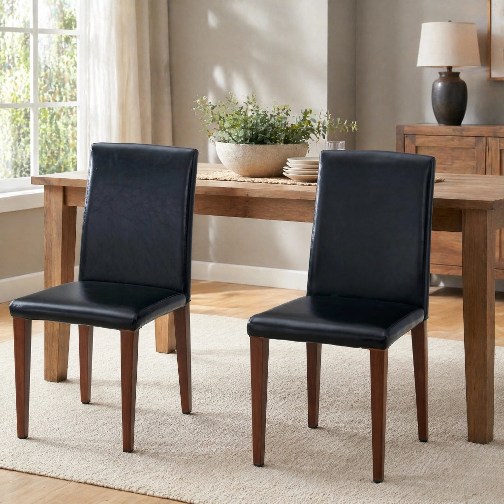 Sedia da pranzo 2 posti con schienale ergonomico e gambe in metallo effetto noce in PU nero