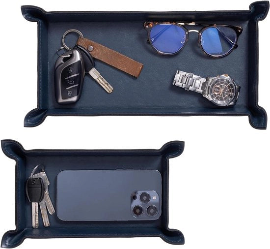 Set di 2 organizzatori - Set di 2 contenitori - Piatto per chiavi, telefono e portafoglio - Piattaforma rettangolare - Blu
