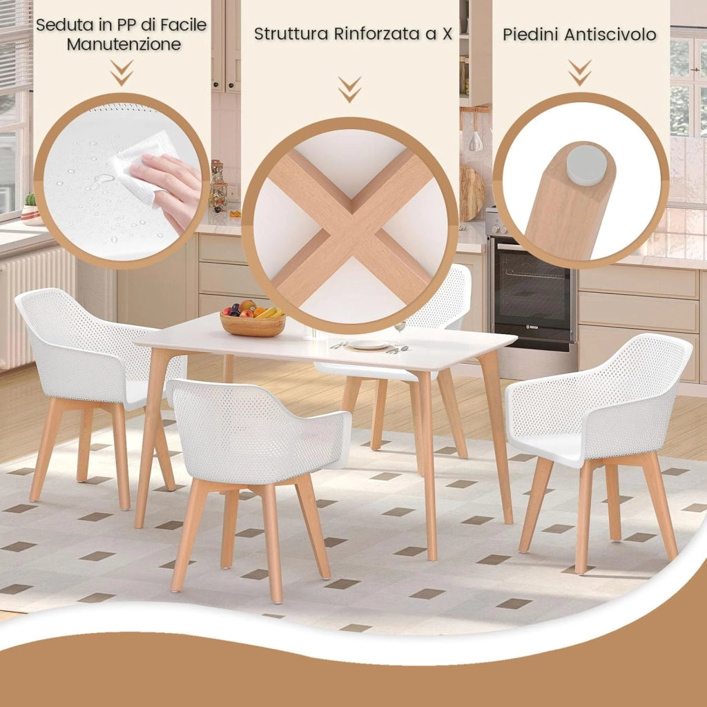 Set di 2 Sedie da Pranzo Moderne, Sedie in Plastica con Gambe in Legno, Schienale Traforato Traspirante e Seduta Ampia, Portata 150 kg, Ideale per Sala da Pranzo, Caffè e Soggiorno