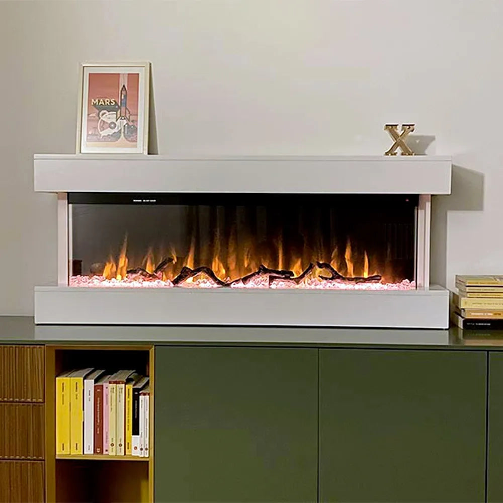 Caminetto elettrico ALARO BIANCO TEMPO STYLE con cornice di legno effetto fuoco 3 colorazioni 750 - 1.500 W