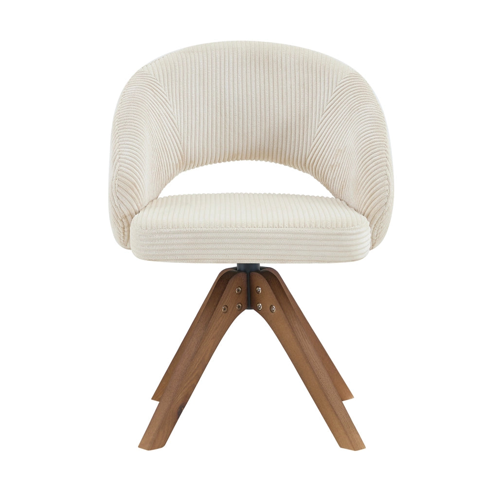 Set 2 Sedie Girevoli Retr¨° ¨C MINIMAL ¨C Tessuto Bianco a Righe, Gambe in Legno Massello Noce, Schienale